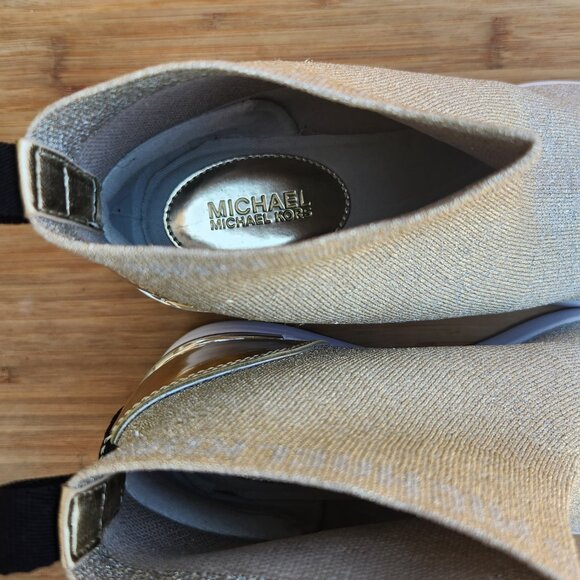 NWOB Michael Kors Skylar Sneaker Sock Gold Bootie - Picture 4 of 6